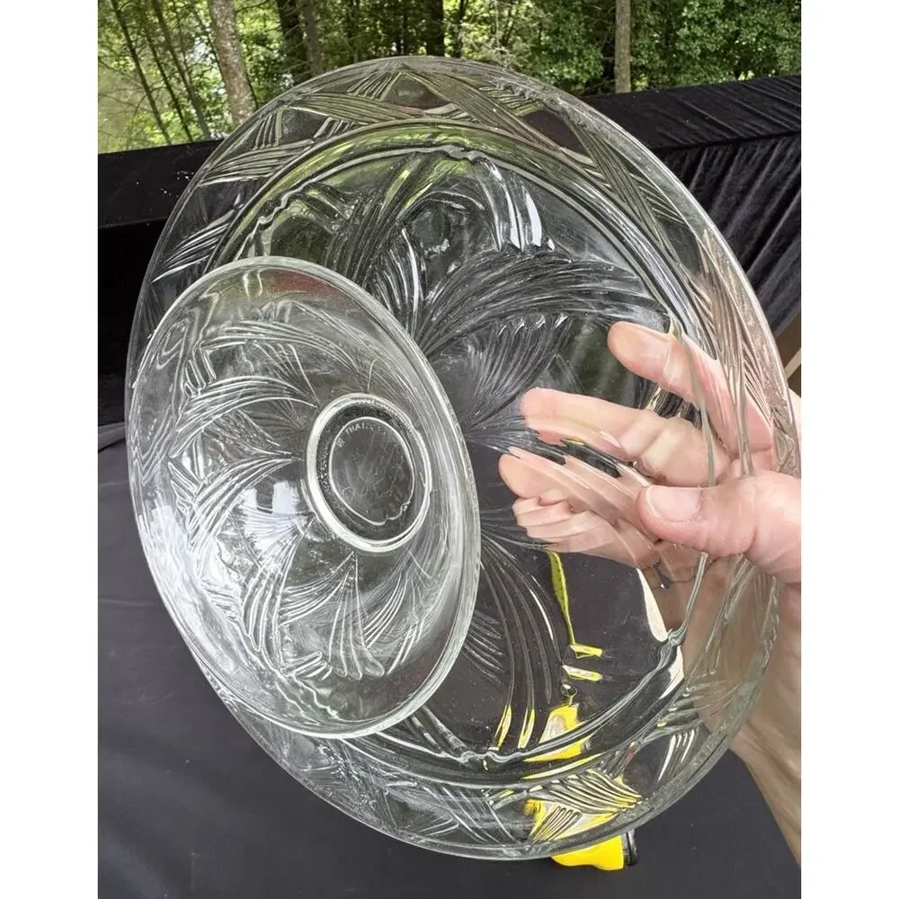Vintage Anchor Hocking Glass Chip Dip Set Or Flip Cake Stand Swirl Pattern 5/31